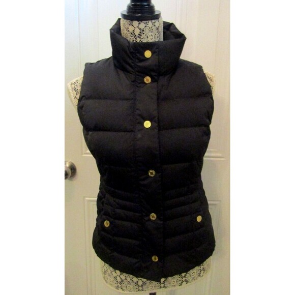 Lilly Pulitzer Isabelle Down Puffer Vest Womens Black Jacket Tropical Lining XS - Picture 2 of 14